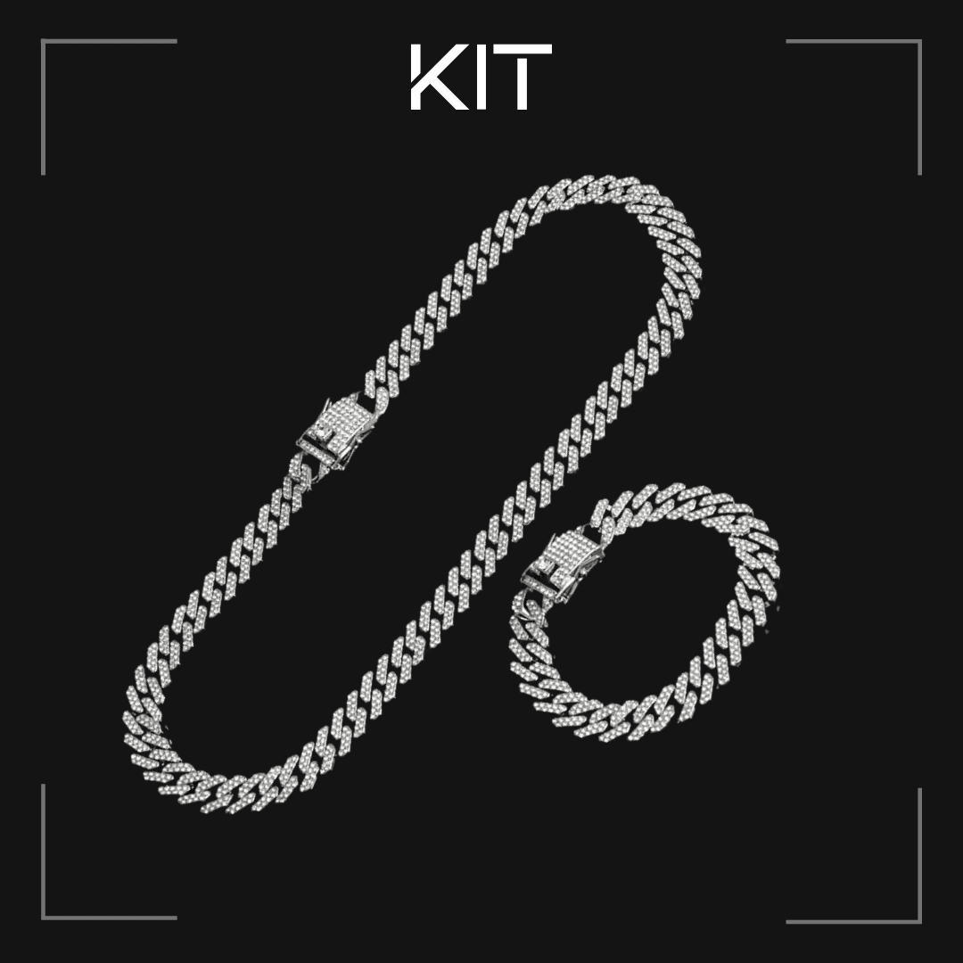 KIT Corrente e Pulseira 12mm Prong Cuban Mythice