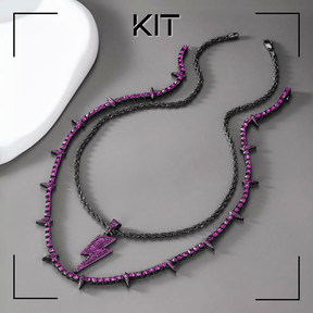 KIT Purple Black - Pingente Raio + Corrente Black e Corrente Riviera Tooth